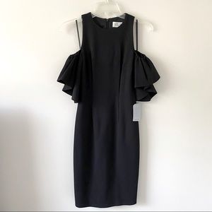 Eliza J  Cold Shoulder Ruffle Sleeve Black Dress | 0 Petite | NWT
